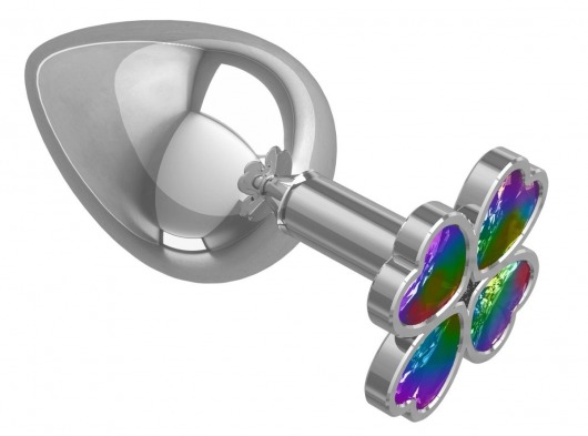 Серебристая анальная пробка-клевер с радужным кристаллом - 9,5 см. - Джага-Джага - купить с доставкой в Северодвинске