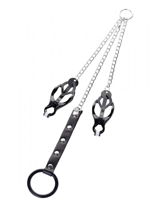 Черно-серебристые зажимы для сосков с кольцом для пениса TOYFA Metal - ToyFa - купить с доставкой в Северодвинске