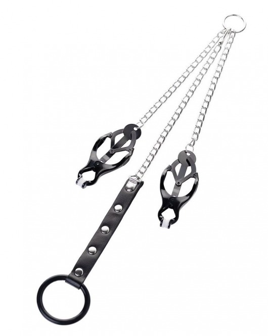 Черно-серебристые зажимы для сосков с кольцом для пениса TOYFA Metal - ToyFa - купить с доставкой в Северодвинске